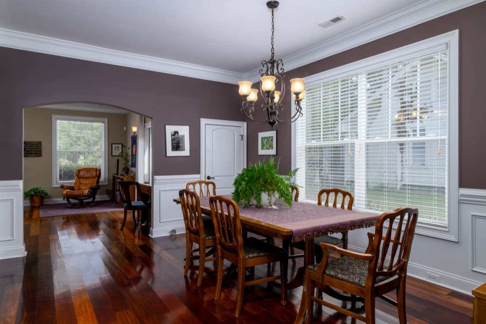 Dining room with a wide bay of windows and hardwood floors, Rock Hill, SC